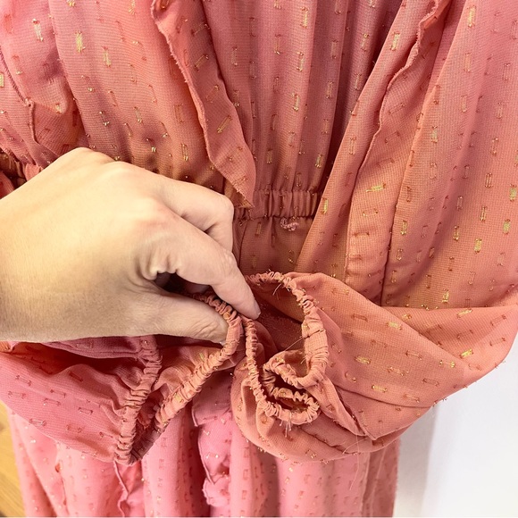 Lauren Conrad Cascading Ruffle Dress Raglan Sleeves Boatneck Midi Without Belt - Picture 14 of 15